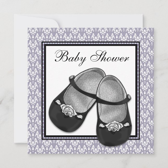 Damask Gray Purple Lavender Baby Shower Invitation (Front)