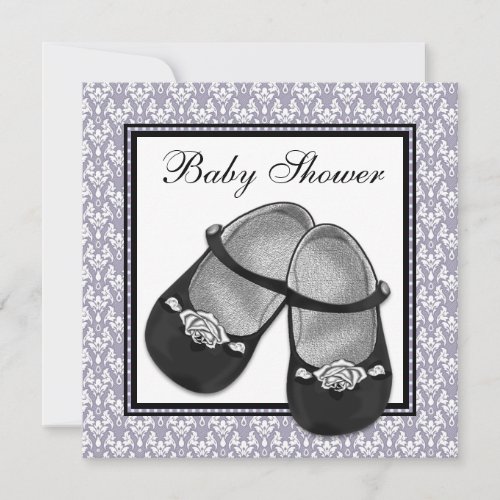 Damask Gray Purple Lavender Baby Shower Invitation