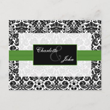 damask green ,black and white  Save the Date Announcement Postcard