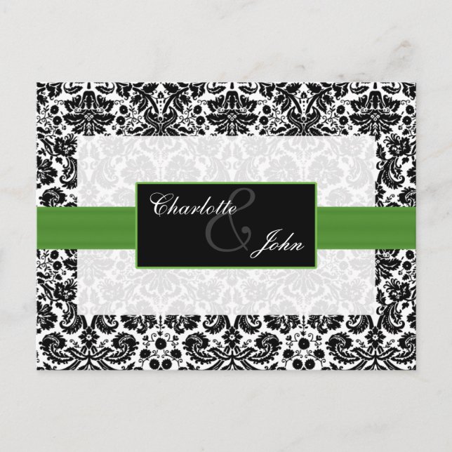 damask green ,black and white  Save the Date Announcement Postcard (Front)