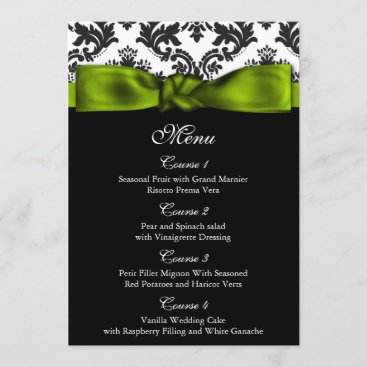damask green wedding menu