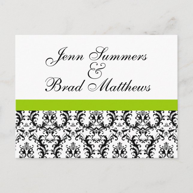 Damask Green Wedding Save the Date Postcards (Front)