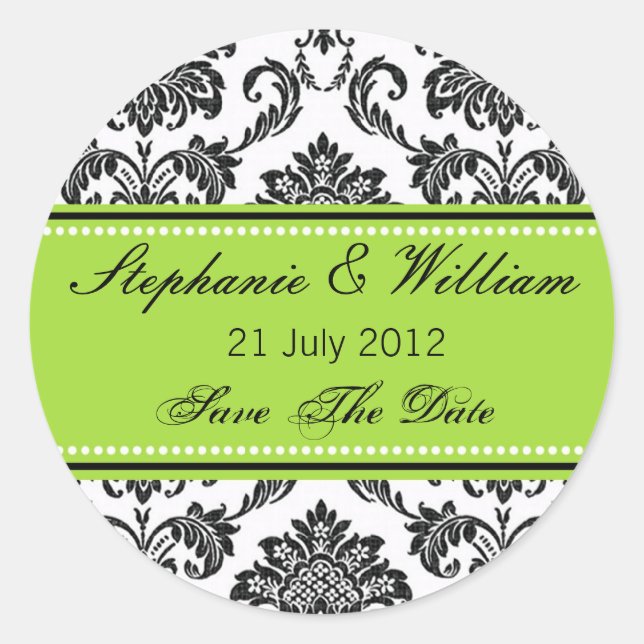 Damask Green Wedding Sticker (Front)