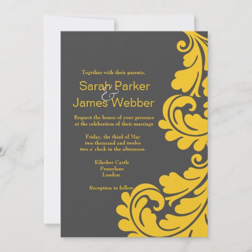 Damask grey and yellow Modern Wedding invitations
