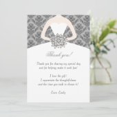 Damask Grey Silver Dress Thank You Card (Standing Front)