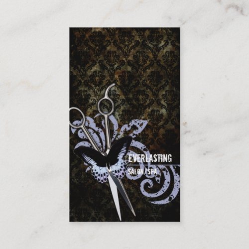 damask grunge butterfly hair stylist scissors business card template
