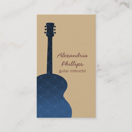 Customizable Damask Guitar Music Business Card, Blue