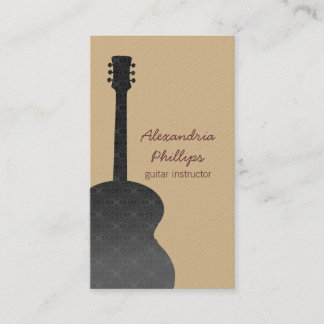 Damask Guitar Music Business Card, Gray Card