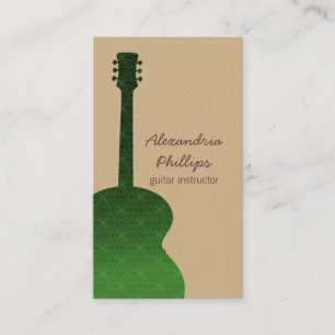 Damask Guitar Music Business Card, Green Card