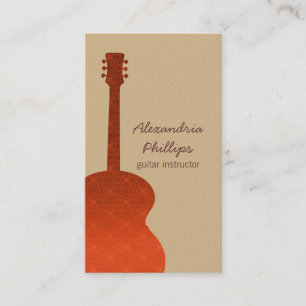Damask Guitar Music Business Card, Orange Card