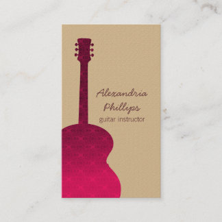Damask Guitar Music Business Card, Pink Card