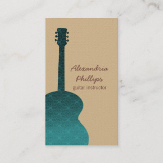 Damask Guitar Music Business Card, Teal Card