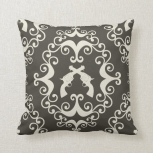 Damask guns grunge western pistols revolvers gun throw pillow