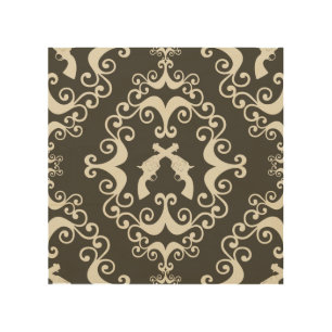 Damask guns grunge western pistols revolvers gun wood wall decor