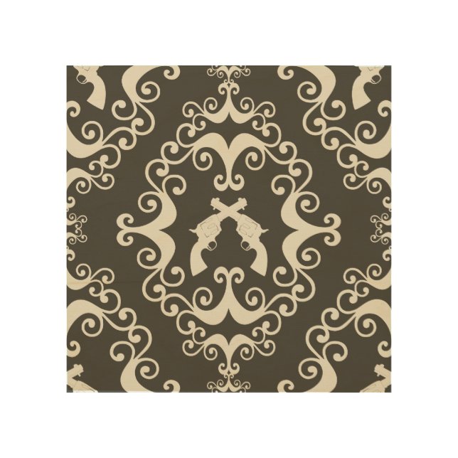 Damask guns grunge western pistols revolvers gun wood wall decor (Front)