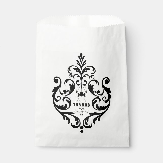 Damask Halloween Spider | Thanks For Dropping By Favor Bag (Front)