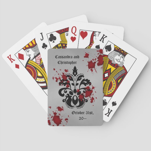 Damask Halloween wedding Poker Cards (Back)