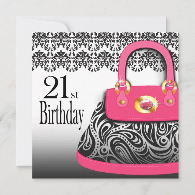 Damask Handbag Paisley Purse 21st Birthday Invitation (Front)