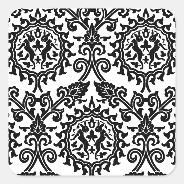 Damask Hare Pattern Square Sticker (Front)