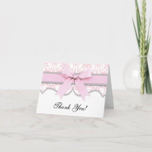 Damask Heart Pink Ribbon Baby Shower Thank You