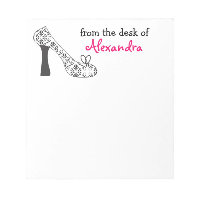 Damask High Heel Stiletto Shoe Notepad (Front)