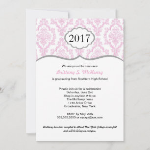 Damask High School Graduation Invite Pink & Gray
