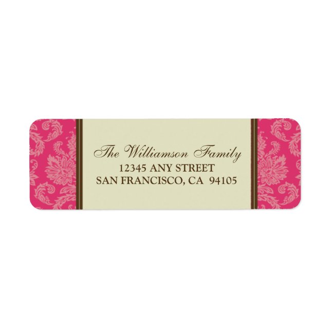 Damask Holiday Return Address Labels (fuchsia) (Front)