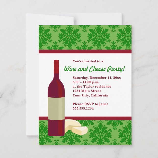 Damask Holiday Wine and Cheese Party Invitations (Front)