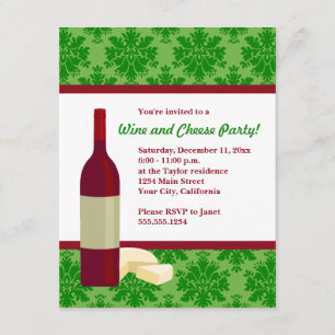 Damask Holiday Wine and Cheese Party Invitations
