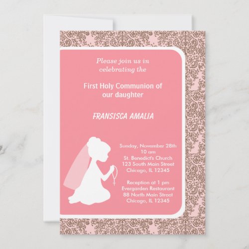 Damask Holy Communion Personalized Invite