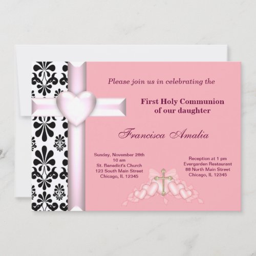 Damask Holy Communion Personalized Invites