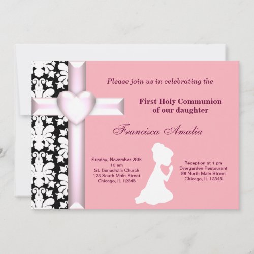 Damask Holy Communion Personalized Invites