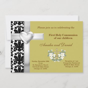 Damask Holy Communion Invitation by graphicdesign at Zazzle