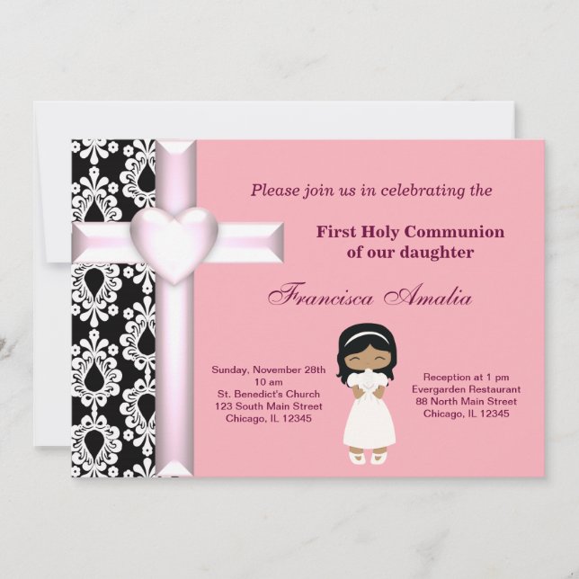 Damask Holy Communion Invitation (Front)