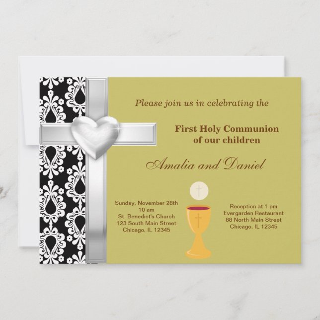 Damask Holy Communion Invitation (Front)