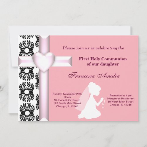 Damask Holy Communion Personalized Invite