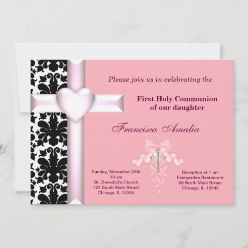 Damask Holy Communion Custom Invites