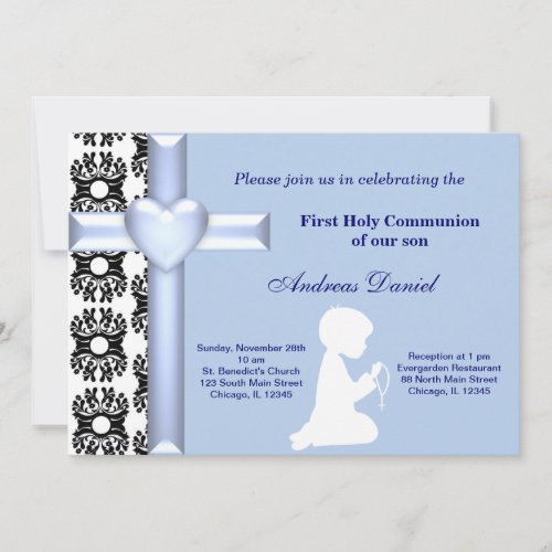 Damask Holy Communion Custom Invites