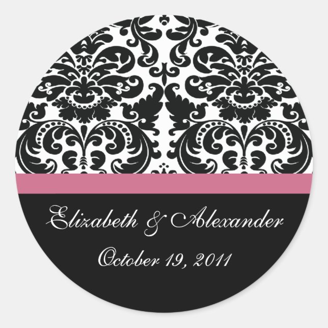 Damask Honeysuckle Pink Bridal Shower Sticker (Front)