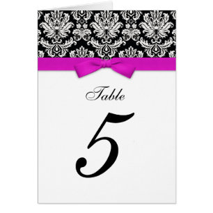 Damask Hot Pink Bow Table Seating Number Cards