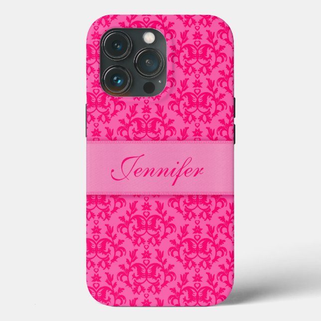 Damask hot pink patterned custom name case (Back)