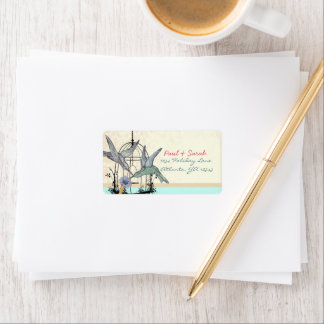 Damask Hummingbird Birdcage Wedding Label