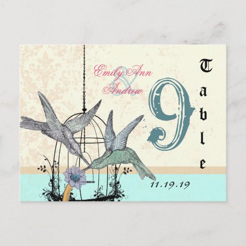 Damask Hummingbird  Birdcage Wedding Table Number