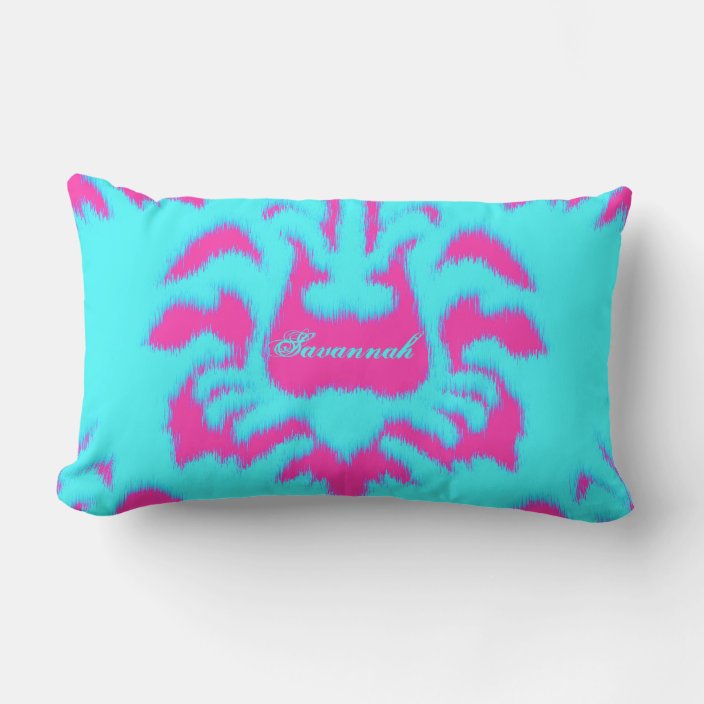 Damask Ikat Bright Aqua & Hot Pink Pillow