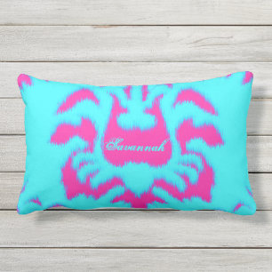 Damask Ikat Bright Aqua & Hot Pink Pillow