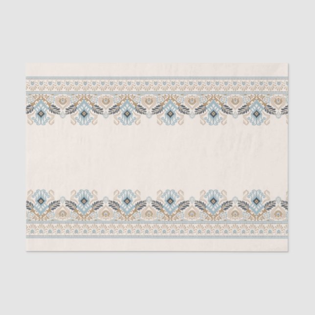 Damask Ikat Embroidery Boho Light Blue Decoupage Tissue Paper (Front)