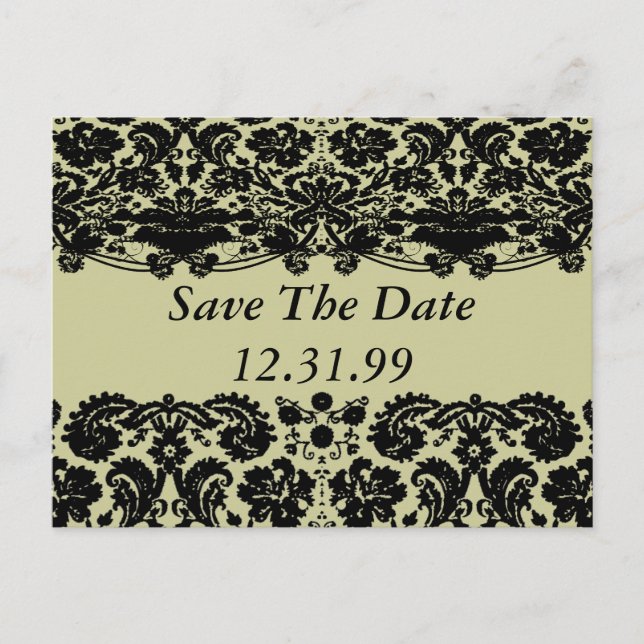 Damask In Black Announcement Postcard (Front)