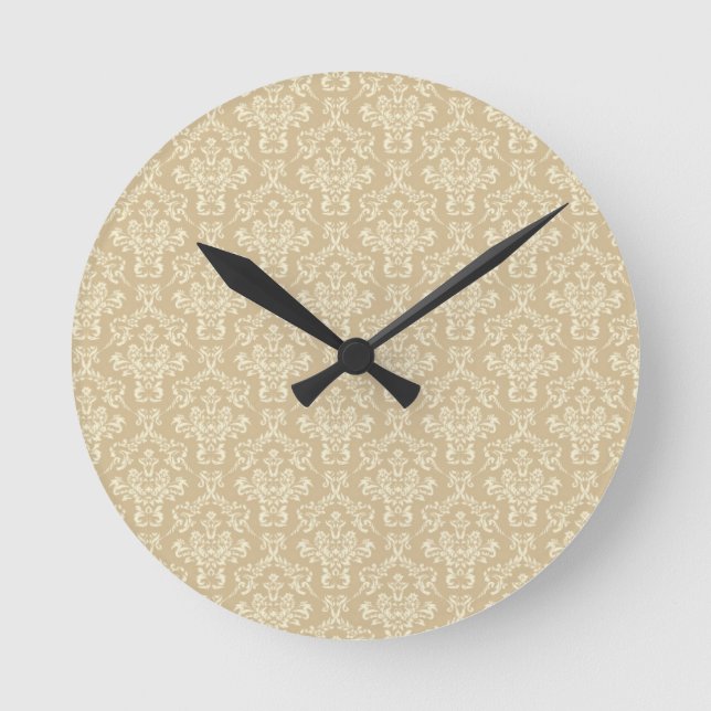 Damask in cream color round clock (Front)