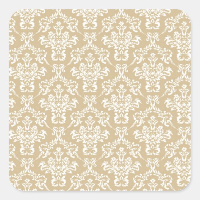 Damask in cream color square sticker (Front)