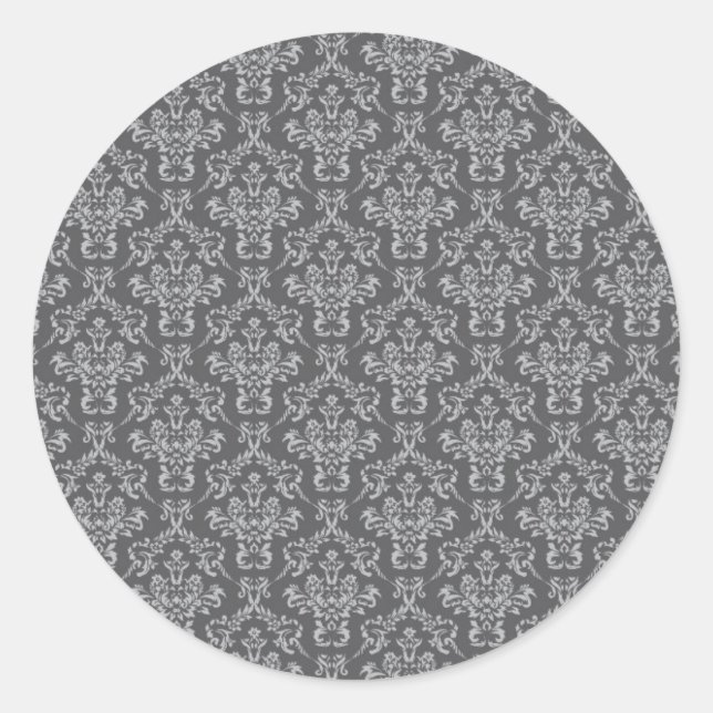 Damask in Grey Classic Round Sticker (Front)